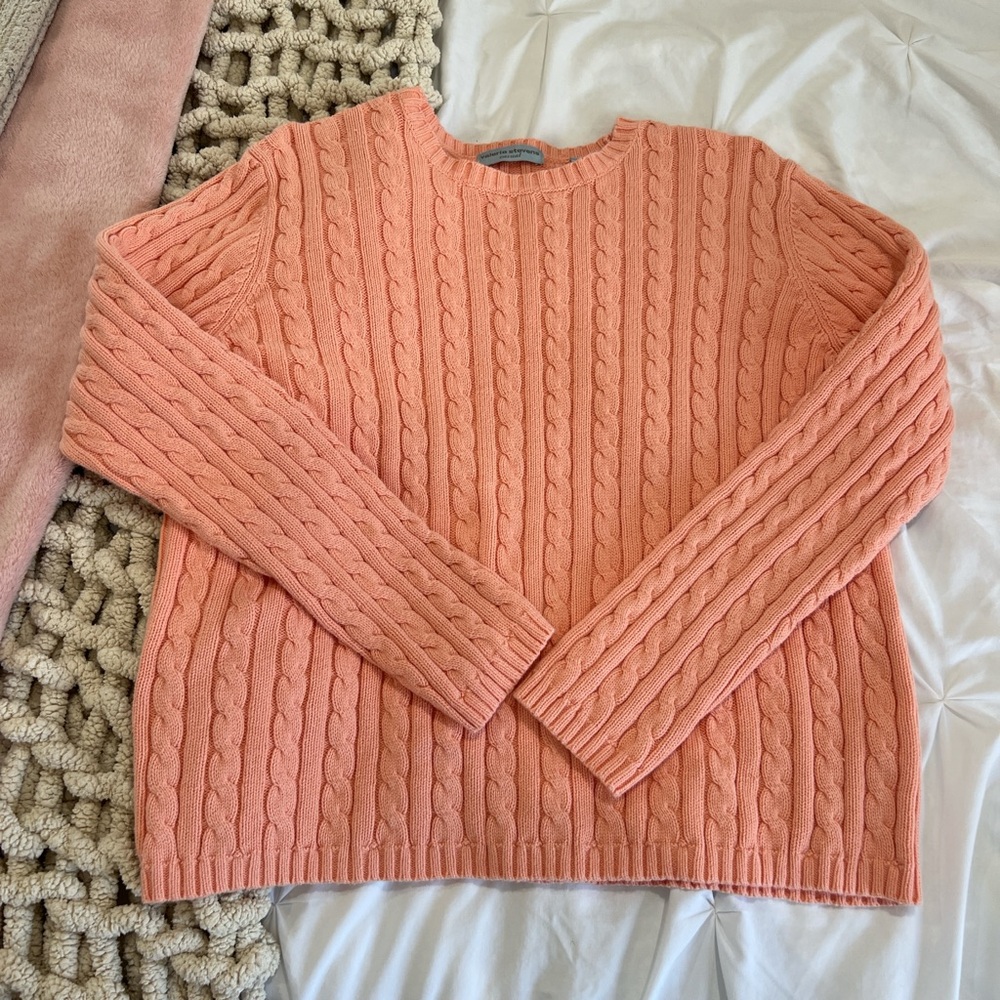 pink coral cable knit sweater